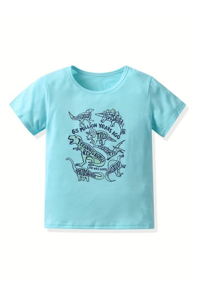 Take Two By Styli Kids Blue Dino Graphic Round Neck Short Sleeve T-Shirt