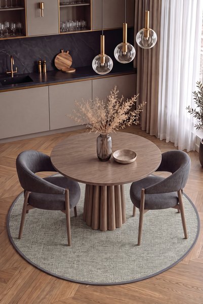 Cool Halı Londra Gri Yuvarlak Sisal Halı Premium Biyeli Hasır Dokulu Mutfak B...