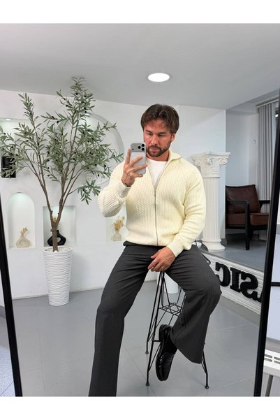UTTBASİC MR Model Zincir Örgü Çift Fermuar Hırka