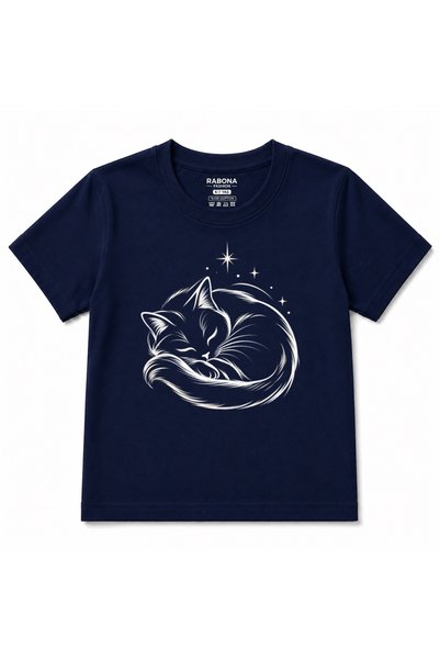 Rabona Fashion Moonlit Dream Sleeping Cat Graphic Kids T-Shirt