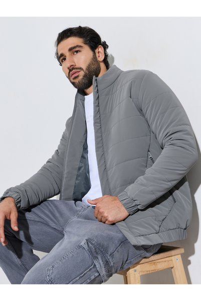 Styli Men Grey Quilted Puffer Jacket