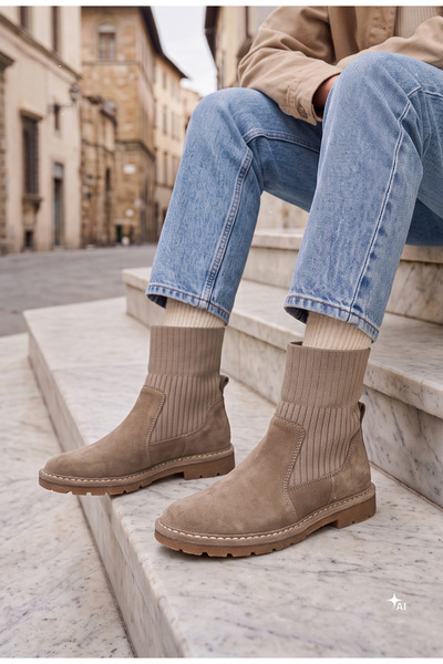 Dasha Ghete dama NUR taupe din piele intoarsa si material textil