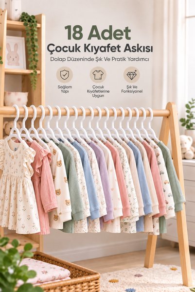 Wumboo 18 Adet Çocuk Kıyafet Askısı-Bebek Kıyafet Askısı -Çocuk Odası Düzenle...