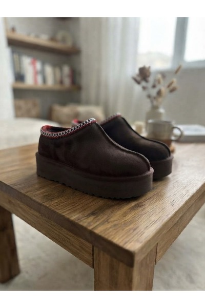 MİSSWEMODASHOES Thick Sole Bitter Brown Color Women's Indoor Slippers with Fu...