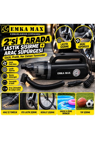 Sonlight EMKA MAX 2’si 1 Arada Araç Süpürgesi & Lastik Şişirme Kompresörü 12V