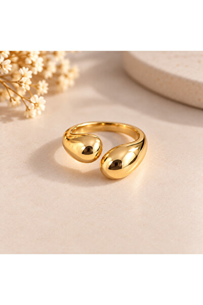 MİLANO BEAUTYS Women's Gold Color Double Drop Detailed Adjustable Ring – Mode...