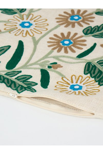 Styli 1-Piece Embroidered Square Cushion Cover 18x18inches, Cotton