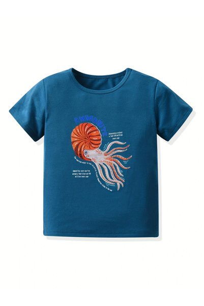 Take Two By Styli Kids Ammonite Graphic Blue Round Neck T-Shirt with Short Sl...