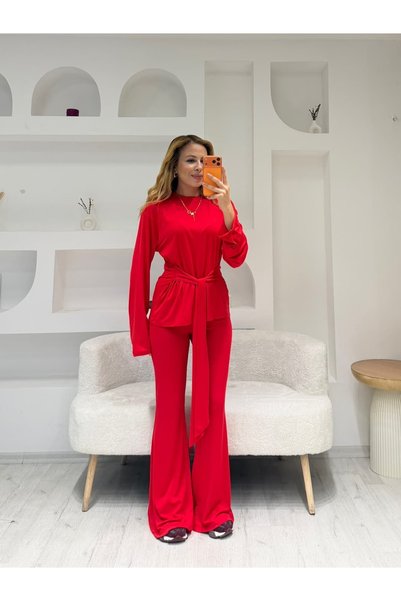 İrka Moda Viskon Yandan Bağlamalı Bluz Takım