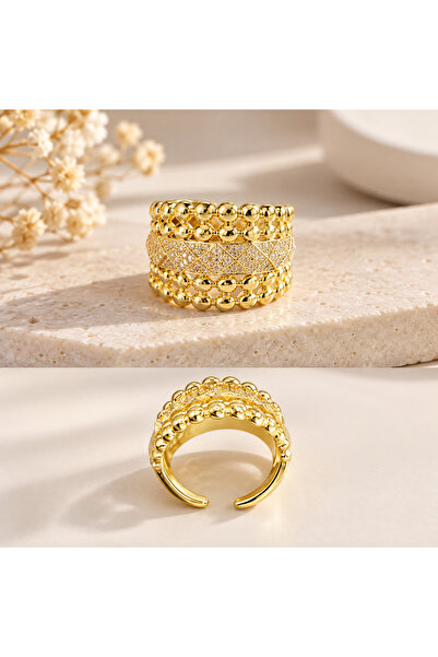 MİLANO BEAUTYS Women's Gold Color Stone-Embellished Adjustable Ring – Stylish...