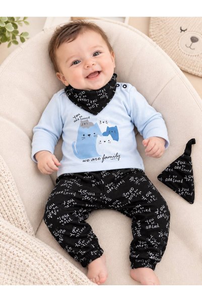 Sönmez Baby MİNİK KUZUCUK PENYE FULARLI OYUNCAKLI DÖRT PARÇA SET BEBE TAKIMI