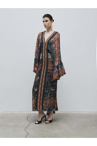BAQA Dantel Detaylı Desenli Kimono Elbise