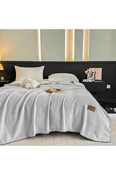 JOJO HOME Fine Textured faux Cashmere blanket, 200x230cm, Solid Color, with s...