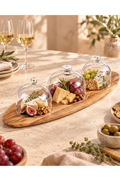 PALU GASTRO 3 Cam Kapaklı Peynir Sunum Tabağı 53 x 17 cm