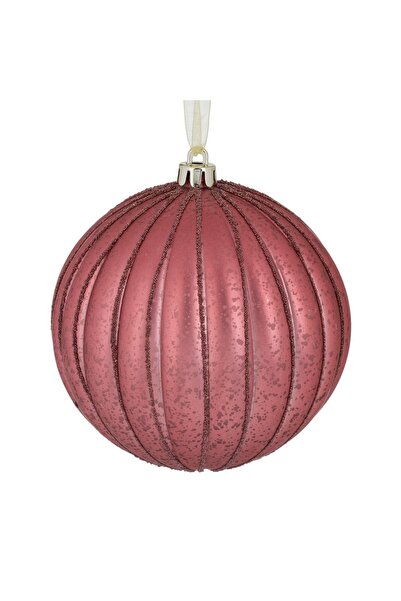 DD SHOP Ornament Brad de Craciun Glob Roz Inchis Mat cu Dungi cu Glitter Roz ...