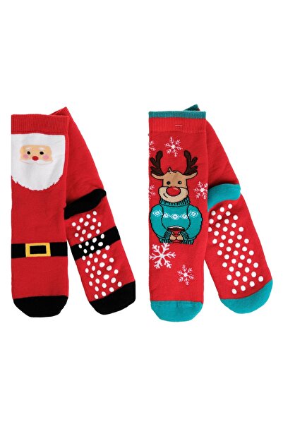DD SHOP Sosete de Craciun Rosii cu Model Mos Craciun & Ren Anti-slip pentru C...