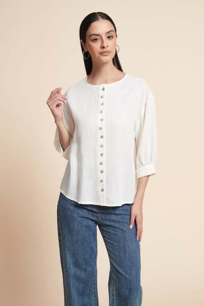 Yola 3/4 Sleeve Button-Front Blouse