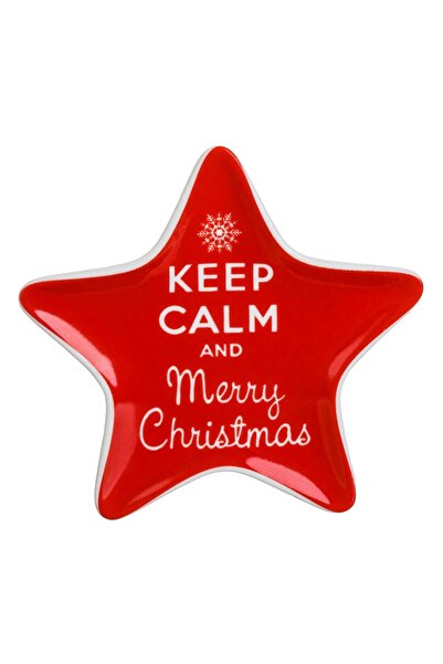DD SHOP Farfurie Ceramica in Forma de Stea Rosie "Keep Calm and Merry Christm...