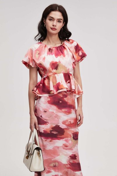 menta Short Sleeve Printed Blouse
