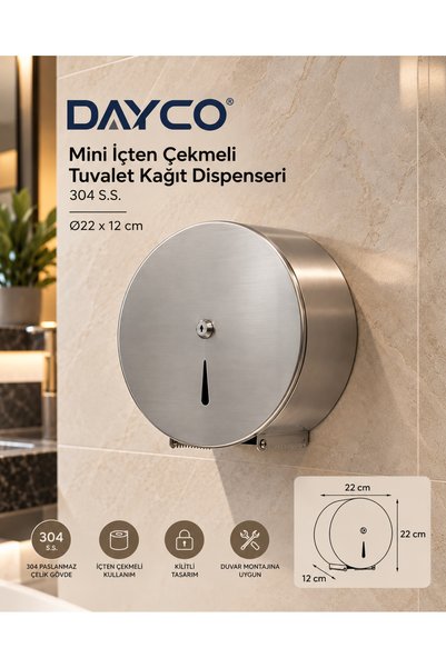 DAYCO 304 Paslanmaz Çelik Tuvalet Kağıt Dispenseri Mini / Büyük