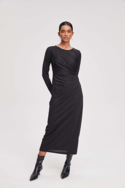 Livia Slim Maxi Dress with Long Sleeves and Twist-Front Waist