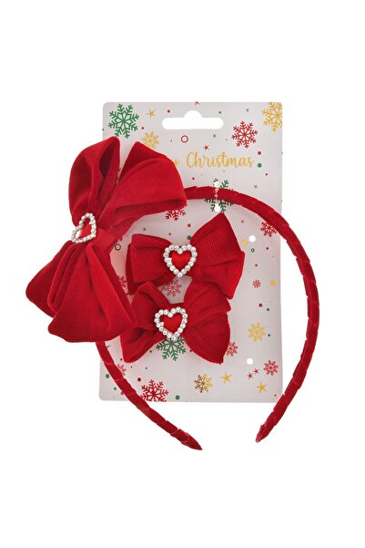 DD SHOP Set Bentita Par de Craciun cu Fundita Rosie Catifelata Inima cu Stras...