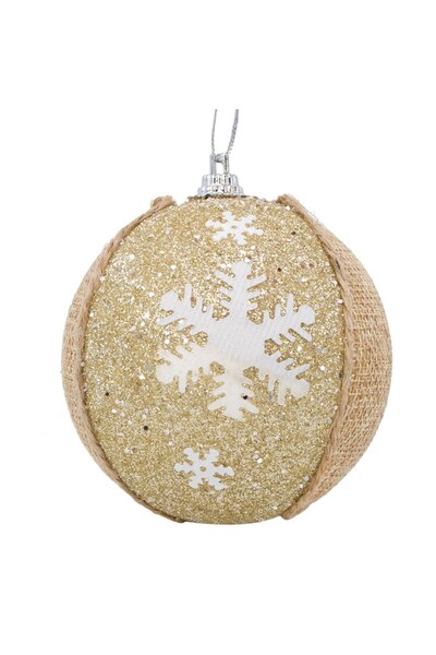 DD SHOP Ornament Brad de Craciun Glob Bej In Glitter Auriu 8cm - Globuri Deco...