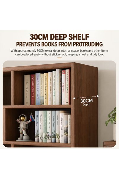 KEKE Wooden Bookshelf with Storage Cabinet, Bookcase with Open Display Shelves, Freestanding Book Storage