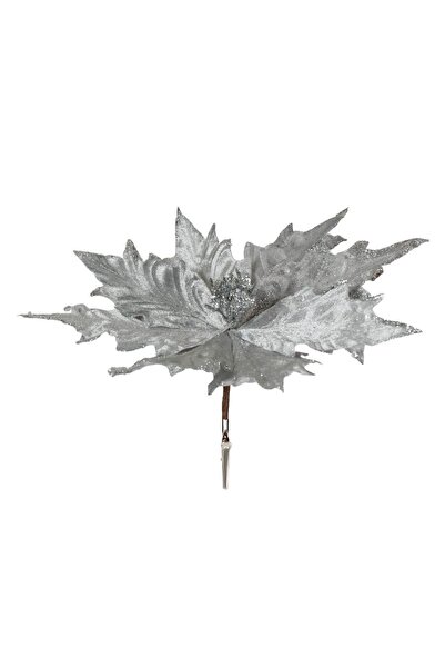 DD SHOP Floare Decorativa de Craciun Argintie Catifelata Reliefata cu Glitter...