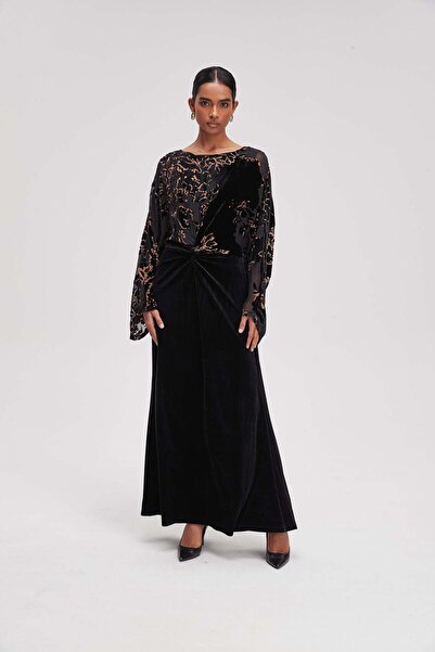 Livia Long-Sleeve Maxi Dress with Velvet Print and Twist Detail