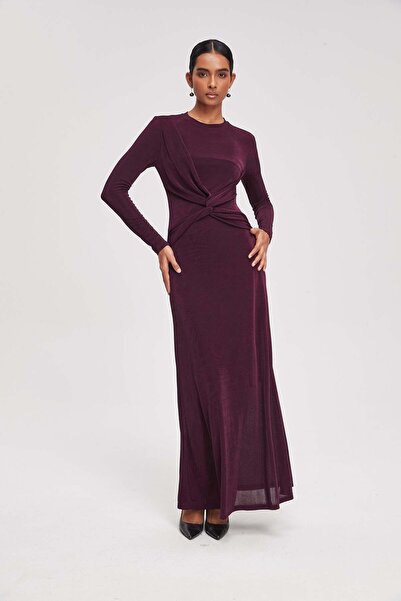 Livia Flared Maxi Dress with Long Sleeves and Twist-Front Waist