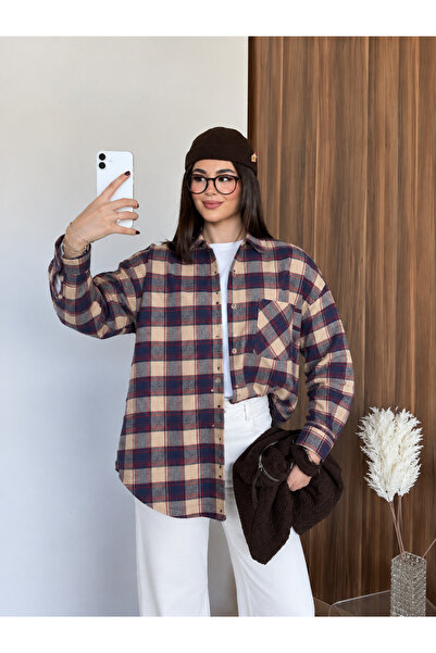 LB Laluna Butik Women's Relaxed Plaid Melton Shirt