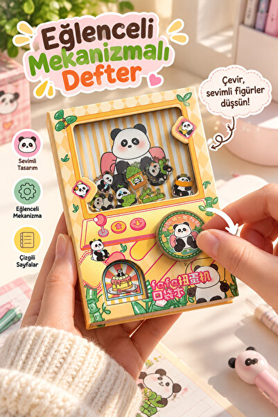 Daks Mekanizmalı Panda Defter 80 Yaprak 160 Sayfa – 13x9 cm Eğlenceli Kawaii ...