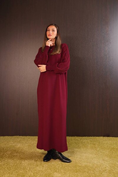 Balenbi Women's Openwork Balloon Sleeve Detailed Long Knitwear Dress 8421