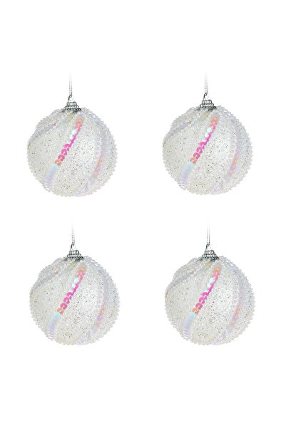 DD SHOP Globuri de Craciun albe cu glitter argintiu, margele si paiete hologr...