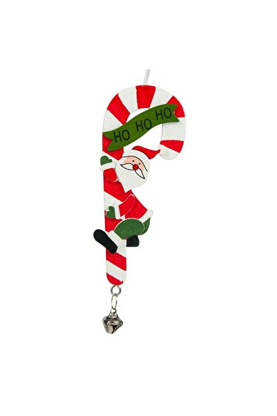 DD SHOP Ornament de Lemn pentru Brad de Craciun Bastonas Mos Craciun Clopotel...