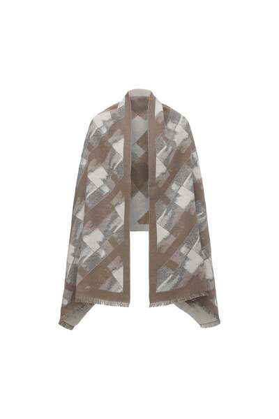 Yola Long Patterned Oval-Neck Shawl