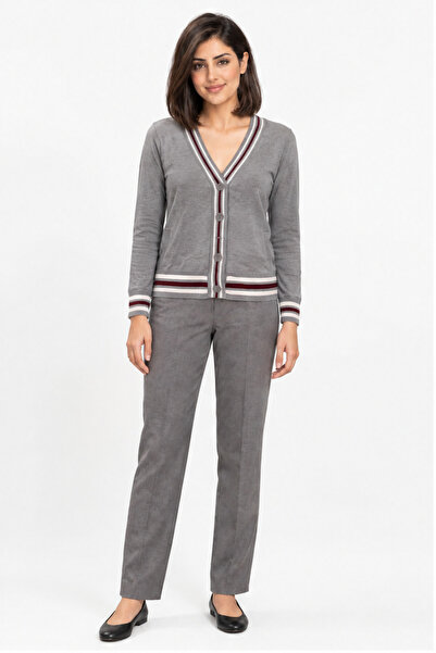 menta Cardigan with Striped Trim and Front Buttons