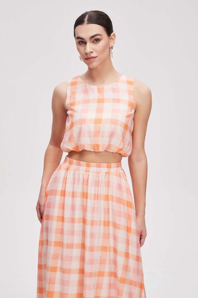 menta Plaid Sleeveless Crop Top