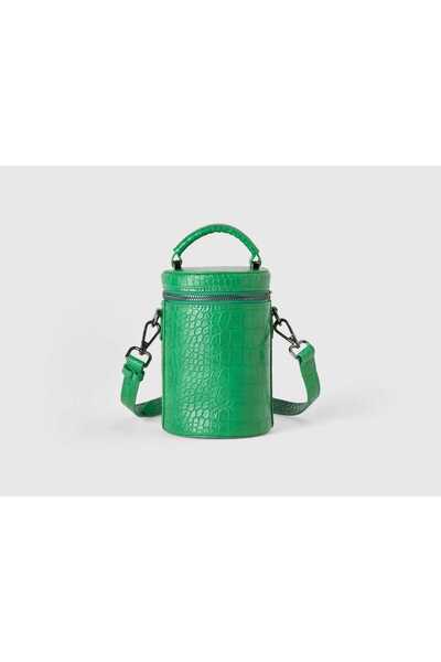 United Colors of Benetton Cream Crocodile Print Cylinder Bag