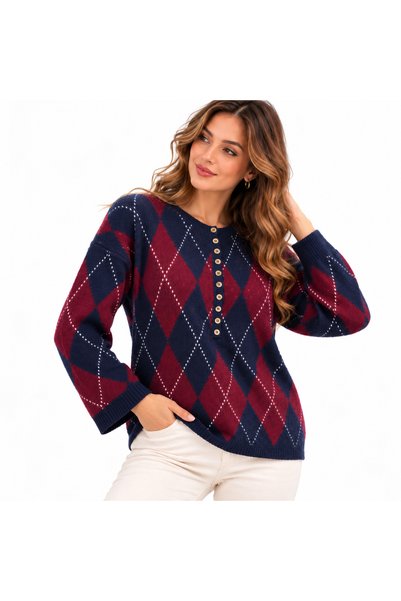 luviteks 11-Button Diamond-Patterned Sweater
