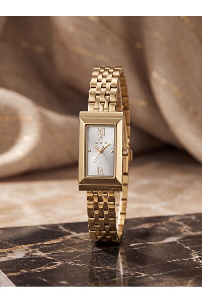Homies Women's Rectangular Case Steel Band Vintage Wristwatch
