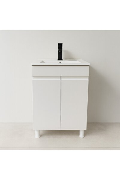 regata Pure Uno Dulap de baie alb de 60 cm cu lavoar, MDF/PB, Uși cu închider...
