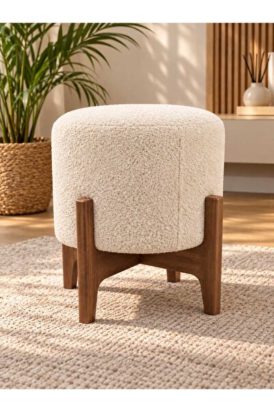 PufyHome LİVA Dekoratif MDF Ayaklı Teddy Kumaş Silinidir Puf