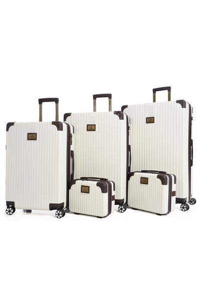 MORANO Shockproof and Drop Resistant Abs Luggage Sets 7-Piece Set Beige and Brown Hard-Shell Travel Luggage Sets