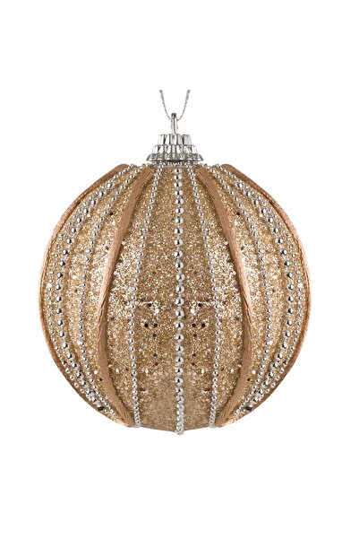 DD SHOP Ornament Brad de Craciun din Spuma Bej Siret Glitter Lant Argintiu Ø8cm