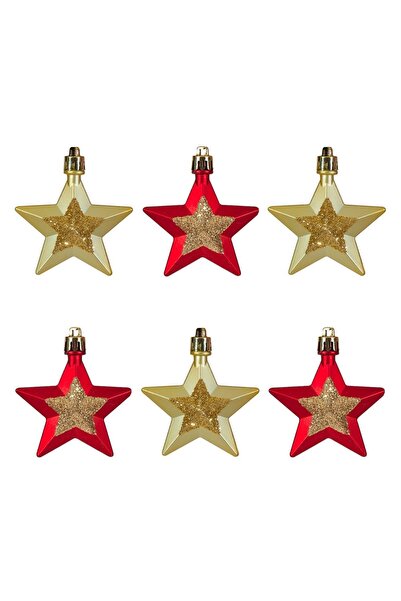 DD SHOP Ornamente de Craciun Stele Roşii Aurii Glitter 6cm. - 6buc. - Globuri...