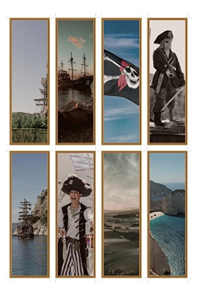 OEM Set 8 semne de carte tema golfuletul piratilor, hartie groasa, design cap...