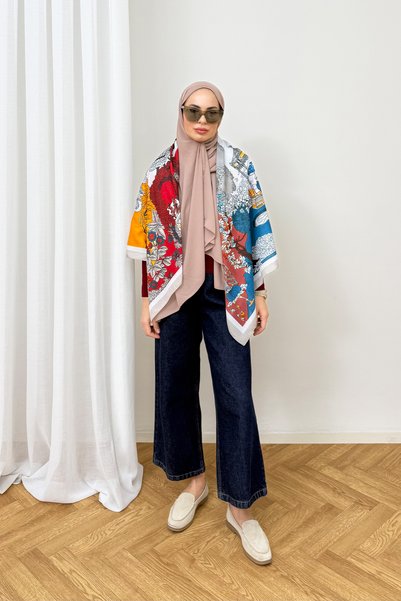 Melike Tatar Desenli Omuz Şalı 75-0002