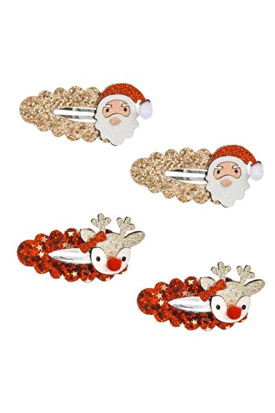 DD SHOP Set Clame Par de Craciun Ren Mos Craciun Glitter Rosu Auriu - 4buc